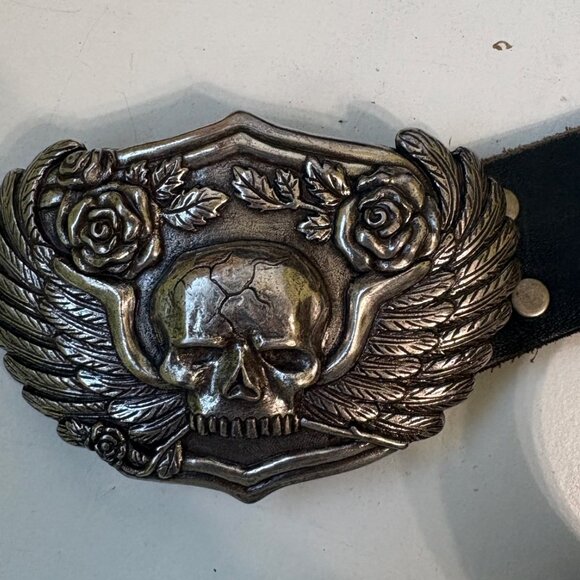 Leather Rock Biker Studded Belt with Skull Buckle main image 5